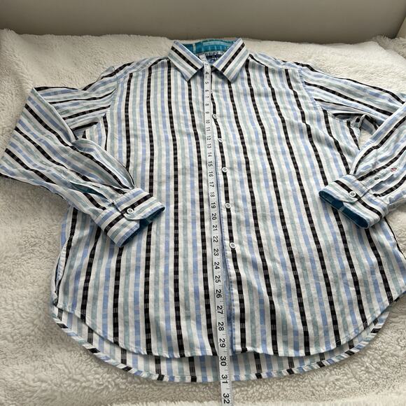 Robert Graham Long Sleeve Button Up Shirt Men's XLarge Blue White Striped‎ - Picture 4 of 8